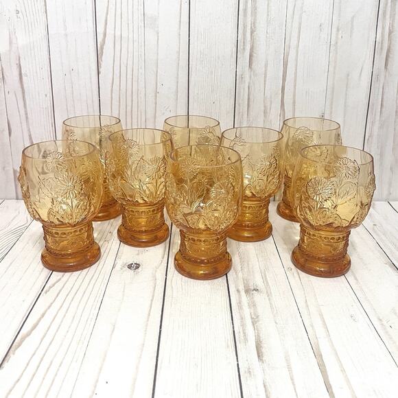 Anthropologie Rare & Retired HELIANTHUS Golden Yellow Daisy Pedestal Goblets 8 - Picture 1 of 10
